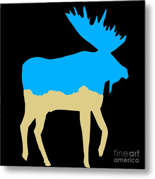 Moose Canadian Forest Wilderness Rich Stately Proud Strong Outdoor Contemporary Decor Rainbow Metal Print featuring the digital art Moose Lighter Blue by Monika Shepherdson