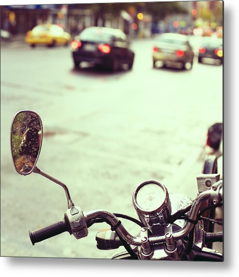 Handle Metal Print featuring the photograph Motorcycle In Rain by Copyright Anna Nemoy(xaomena)