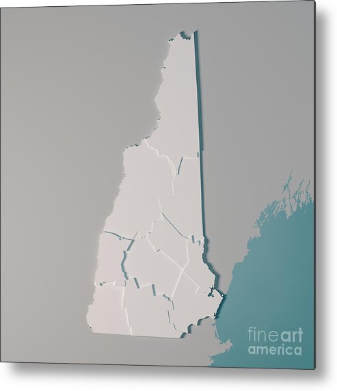 New Hampshire Metal Print featuring the digital art New Hampshire US State Map Administrative Divisions Counties 3D by Frank Ramspott