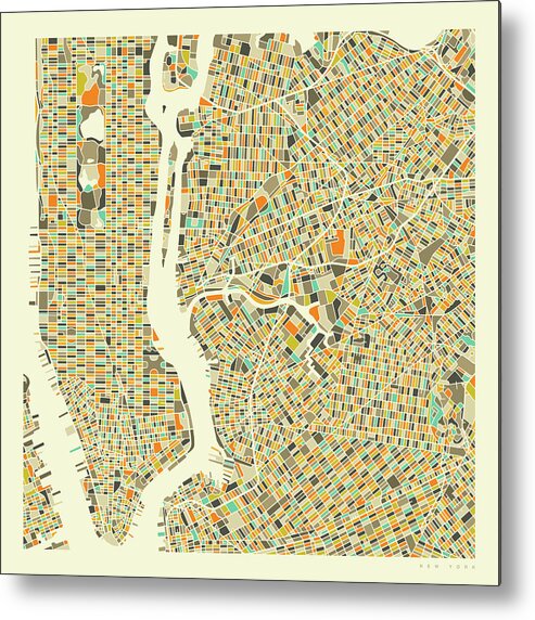 New York Map Metal Print featuring the digital art New York Map 1 by Jazzberry Blue