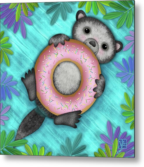 Otter Metal Print featuring the digital art O is for Otter with an O so Delicious Doughnut by Valerie Drake Lesiak
