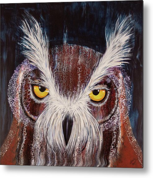 Owl Metal Print featuring the painting OL Sam by Laurel Bahe