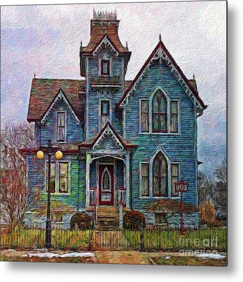 Victorian Metal Print featuring the painting This Old House-1 by Linda Weinstock