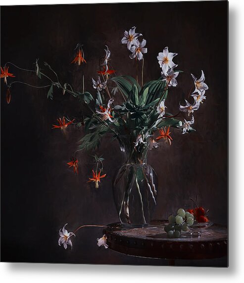Still Life Metal Print featuring the photograph Orange And White Litter Flowers by Lydia Jacobs