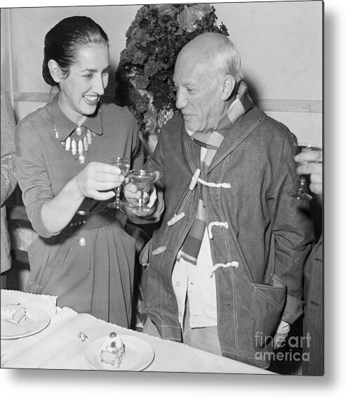 Artist Metal Print featuring the photograph Pablo Picasso And Francoise Gilot Toast by Bettmann