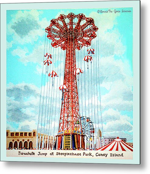  Metal Print featuring the painting Parachute Jump Full Pillow Version 14' X 14 by Bonnie Siracusa