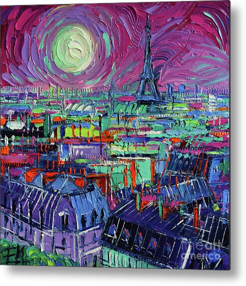 Paris By Moonlight Metal Print featuring the painting Paris By Moonlight by Mona Edulesco