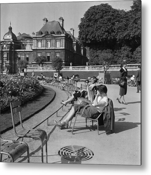 1950-1959 Metal Print featuring the photograph Paris, Luxembourg Garden. Sunny Day In by Keystone-france