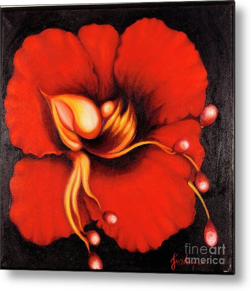 Red Surreal Bloom Artwork Metal Print featuring the painting Passion Flower by Jordana Sands