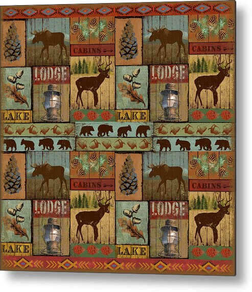North American Wildlife Metal Print featuring the mixed media Patchwork Lodge And Cabin by Art Licensing Studio