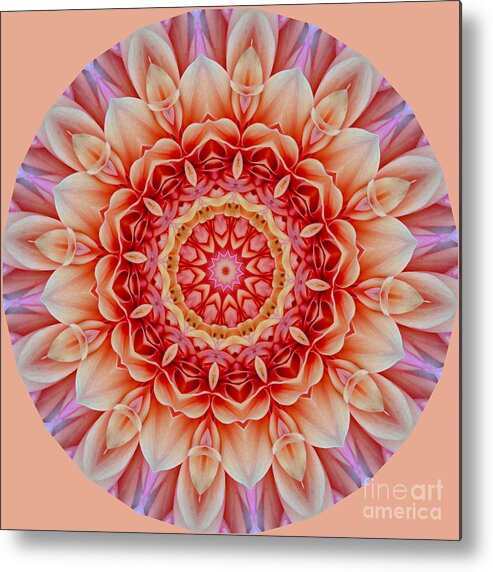Mandala Metal Print featuring the digital art Peach Floral Mandala by Susan Rydberg