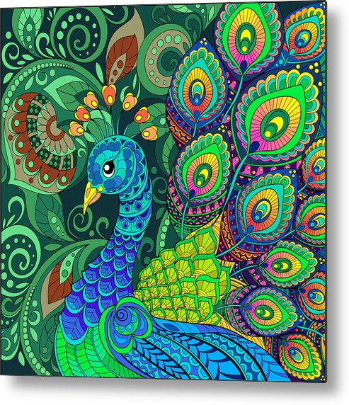 Peacock Metal Print featuring the drawing Peacock by Susan Gary