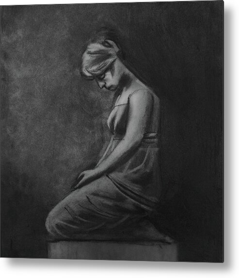 Pensive Woman Metal Print featuring the drawing Pensive Lady by Nadija Armusik