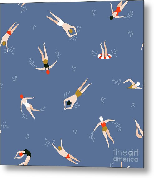 Diving Into Water Metal Print featuring the digital art People Swimming Pattern. Summer by Utro na more