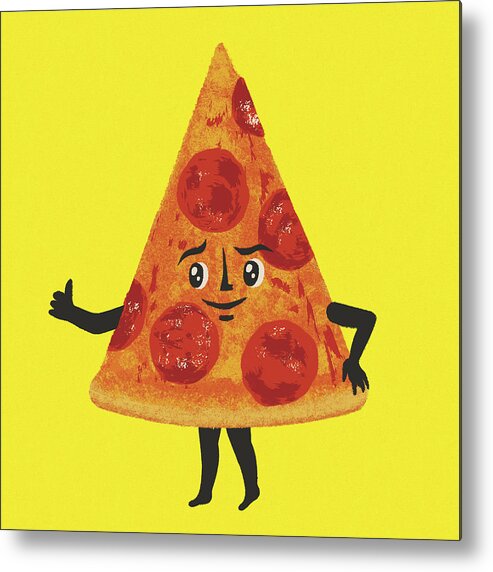 Campy Metal Print featuring the drawing Piece of Pizza Character by CSA Images