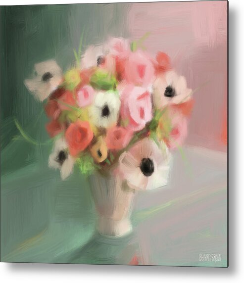 Pink Metal Print featuring the painting Pink Peonies and Poppies by Beverly Brown