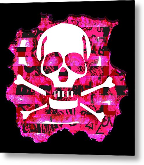 Skull Metal Print featuring the digital art Pink Skull Crossbones Graphic by Roseanne Jones