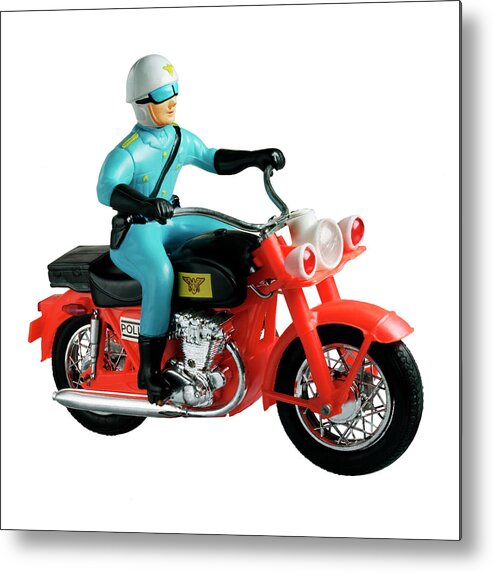 Bike Metal Print featuring the drawing Policeman on Red Motorcycle by CSA Images