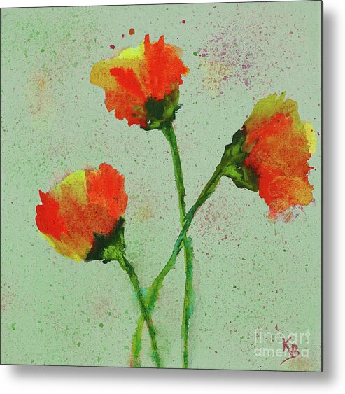 Poppies Metal Print featuring the painting Poppies by Karen Fleschler