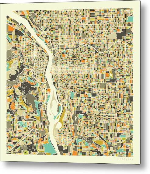 Portland Map Metal Print featuring the digital art Portland Map 1 by Jazzberry Blue