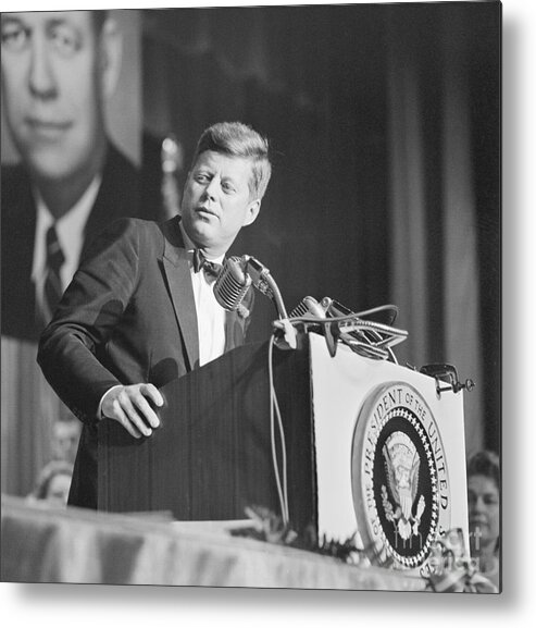 Charity Benefit Metal Print featuring the photograph President Kennedy Speaking In Miami by Bettmann