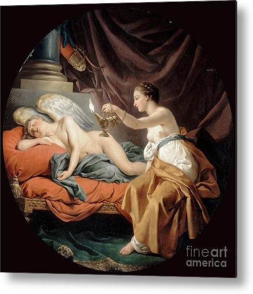 Oil Painting Metal Print featuring the drawing Psyche Surprising Sleeping Cupid by Heritage Images