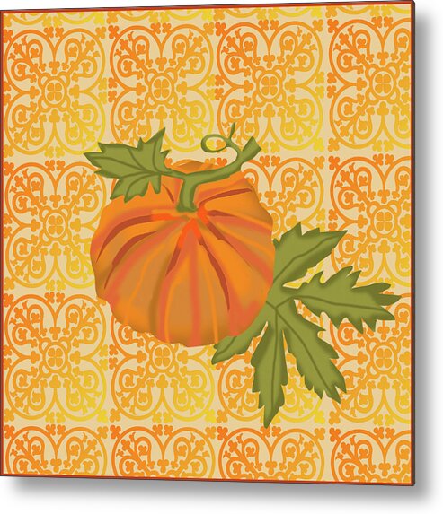 Pumpkin Metal Print featuring the mixed media Pumpkin And Tiles by Nicholas Biscardi