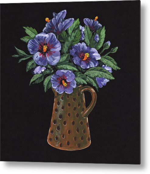 Purple Metal Print featuring the painting Purple Flowers Polka Dots Vase Floral Impressionism by Irina Sztukowski