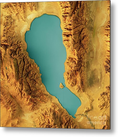 Pyramid Lake Metal Print featuring the digital art Pyramid Lake 3D Render Topographic Map Color by Frank Ramspott