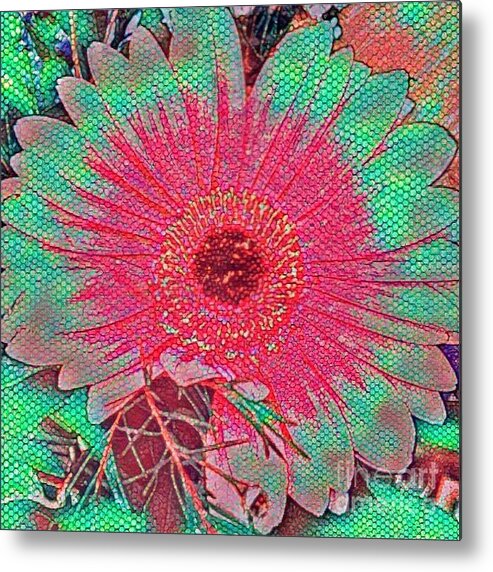 Digital Metal Print featuring the mixed media Red and green bloom by Steven Wills