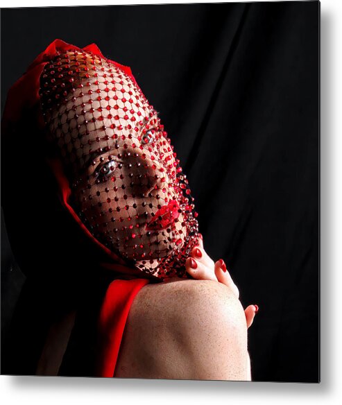 #red #redhead #portrait #model #woman #studio Metal Print featuring the photograph Red by Tali Stein