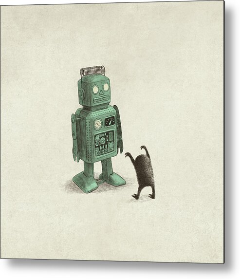 Vintage Metal Print featuring the drawing Robot Vs Alien by Eric Fan