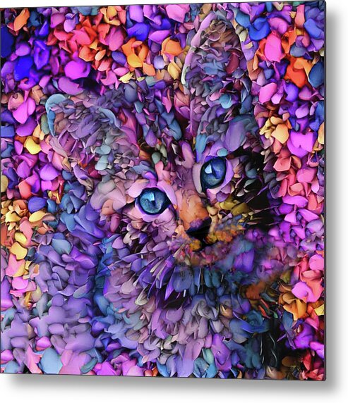 Tabby Kitten Metal Print featuring the digital art Rocko the Purple Tabby Kitten by Peggy Collins