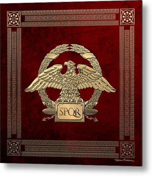 ‘treasures Of Rome’ Collection By Serge Averbukh Metal Print featuring the digital art Roman Empire - Gold Roman Imperial Eagle over Red Velvet by Serge Averbukh