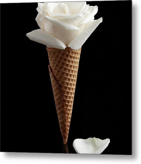 Black Background Metal Print featuring the photograph Rose Ice Cream Cone by Shana Novak