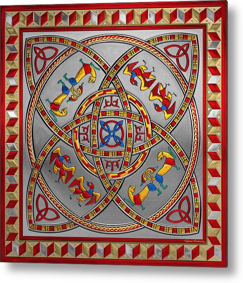 ‘celtic Treasures’ Collection By Serge Averbukh Metal Print featuring the digital art Sacred Celtic Dara Knot Cross with Triquetras Lions and Eagles by Serge Averbukh