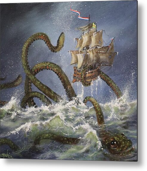 Kraken Metal Print featuring the painting Sea Monster by Tom Shropshire