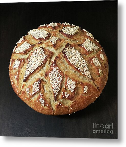 Bread Metal Print featuring the photograph Sesame Seed Flower Scored Sourdough 2 by Amy E Fraser