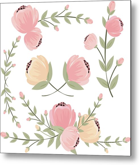 Flowerbed Metal Print featuring the digital art Set Of Retro Styled Flowers Isolated by Youliya