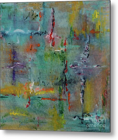 Abstract Metal Print featuring the painting Shimmering by Karen Fleschler