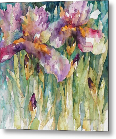 Purple Iris Metal Print featuring the painting Siberian Iris by Annelein Beukenkamp