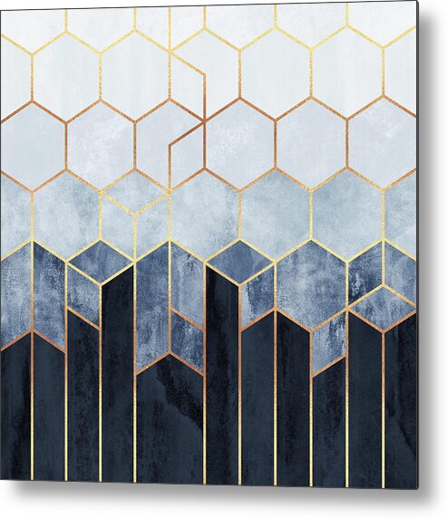 Graphic Metal Print featuring the digital art Soft Blue Hexagons by Elisabeth Fredriksson