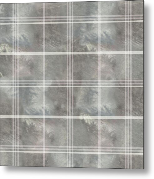 Plaid Metal Print featuring the digital art Soft textured cream and blue plaid by Sand And Chi