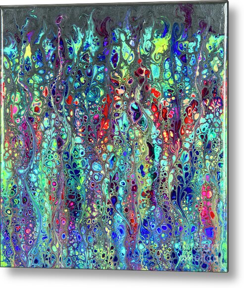 Poured Acrylics Metal Print featuring the painting Sorcerer's Garden by Lucy Arnold