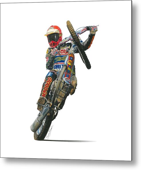 Art Metal Print featuring the painting Speedway Wheelie by Simon Read