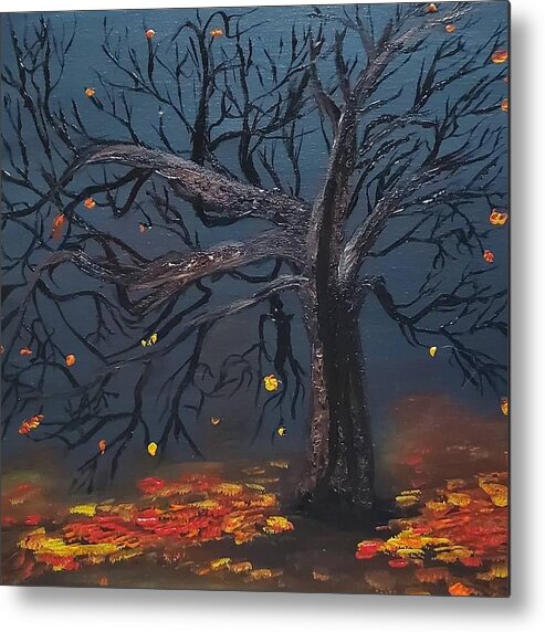 Autumn Metal Print featuring the painting Spooky Tree by Amy Kuenzie