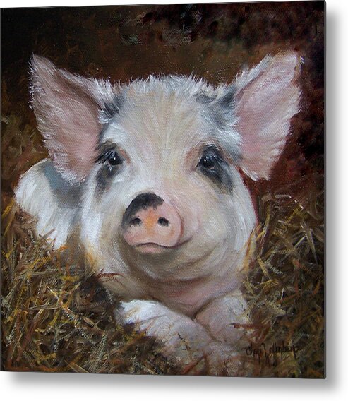 Pig Painting Metal Print featuring the painting Spot The Little Pig by Cheri Wollenberg