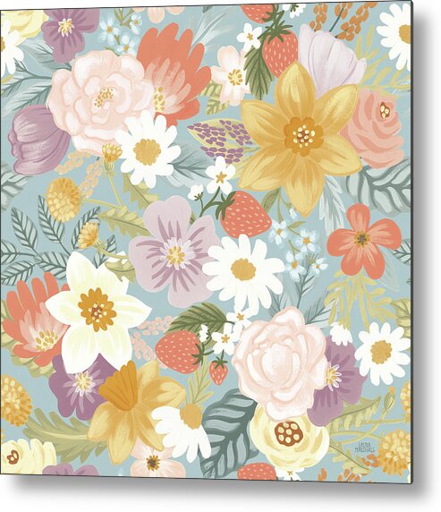 Blue Metal Print featuring the mixed media Spring Garden Pattern Ib by Laura Marshall