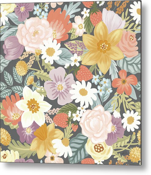 Blue Metal Print featuring the mixed media Spring Garden Pattern Id by Laura Marshall