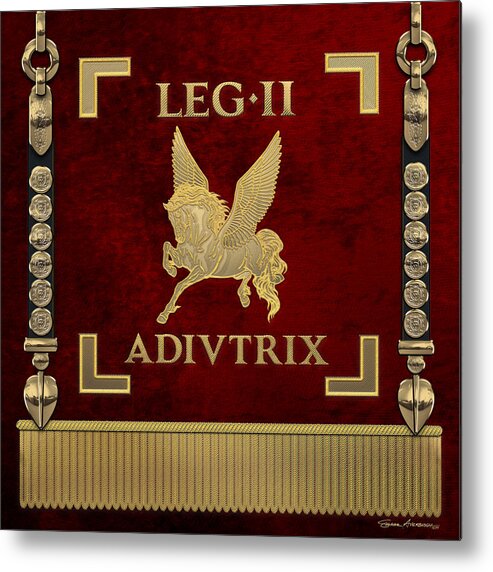 ‘rome’ Collection By Serge Averbukh Metal Print featuring the digital art Standard of Rescuer Second Legion - Vexillum of Legio II Adiutrix by Serge Averbukh